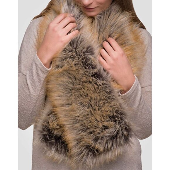 Luxury Beige Real Look Faux Red Fox Fur Scarf Neck Warmer Fur Collar Shawl Wrap - Picture 3 of 5